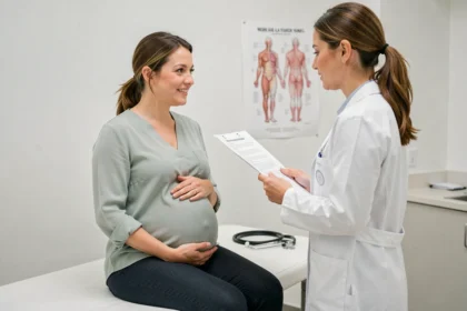 Femme enceinte lors d'une consultation médicale de suivi de grossesse avec son obstétricienne dans une clinique moderne